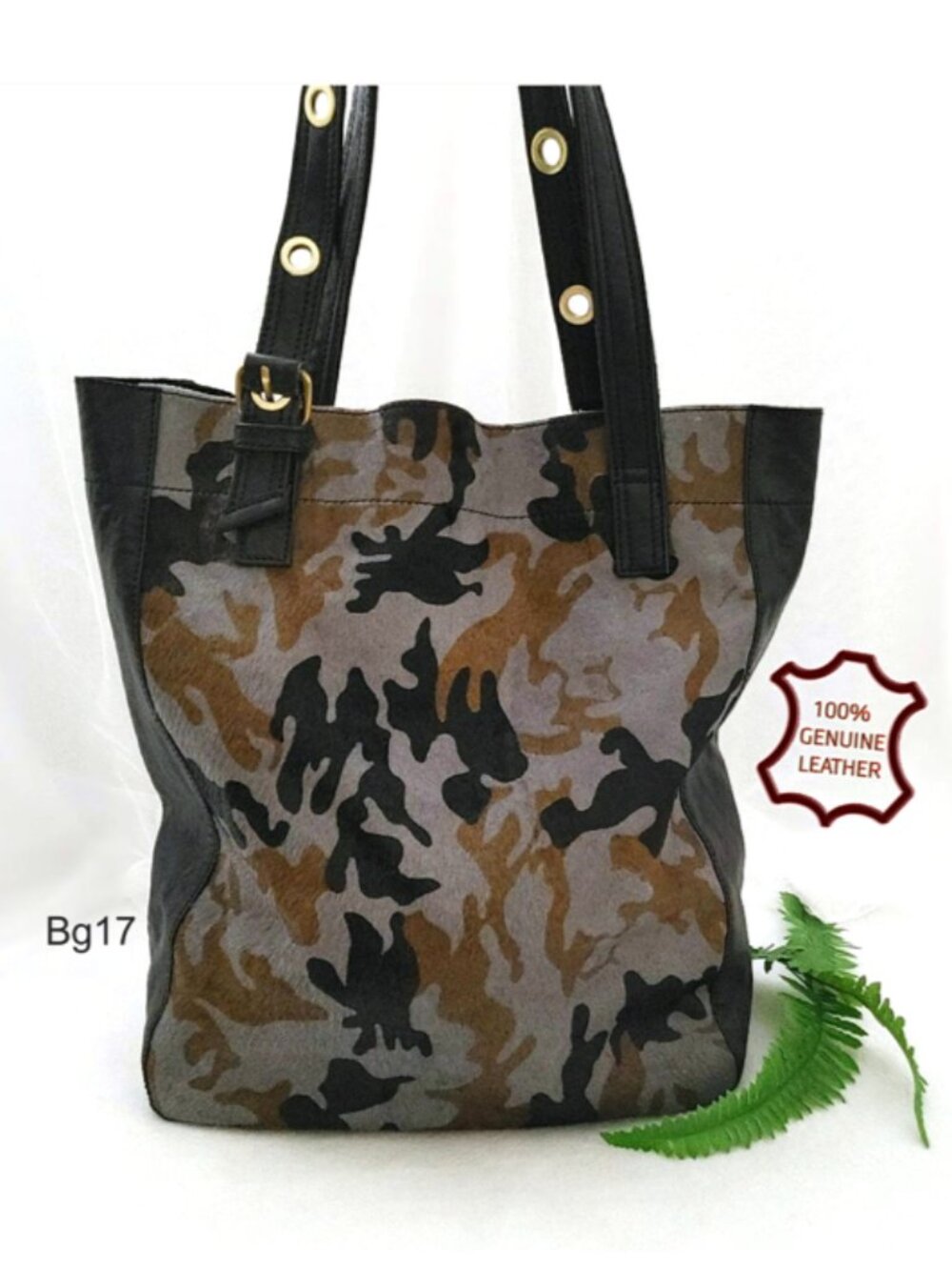 OneKg Vtg Calf Hair Leather Black Tote Grey Brown Camo Tall Shoulder Shopper Bag